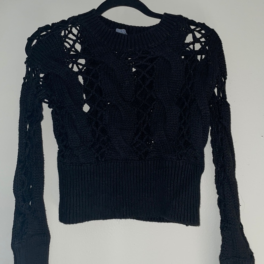 Nasty Gal Cutout Black Crop Sweater